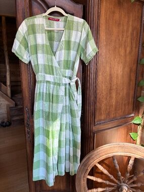 Pyne & Smith No. 37 Green Check Linen Wrap Dress Sz Small